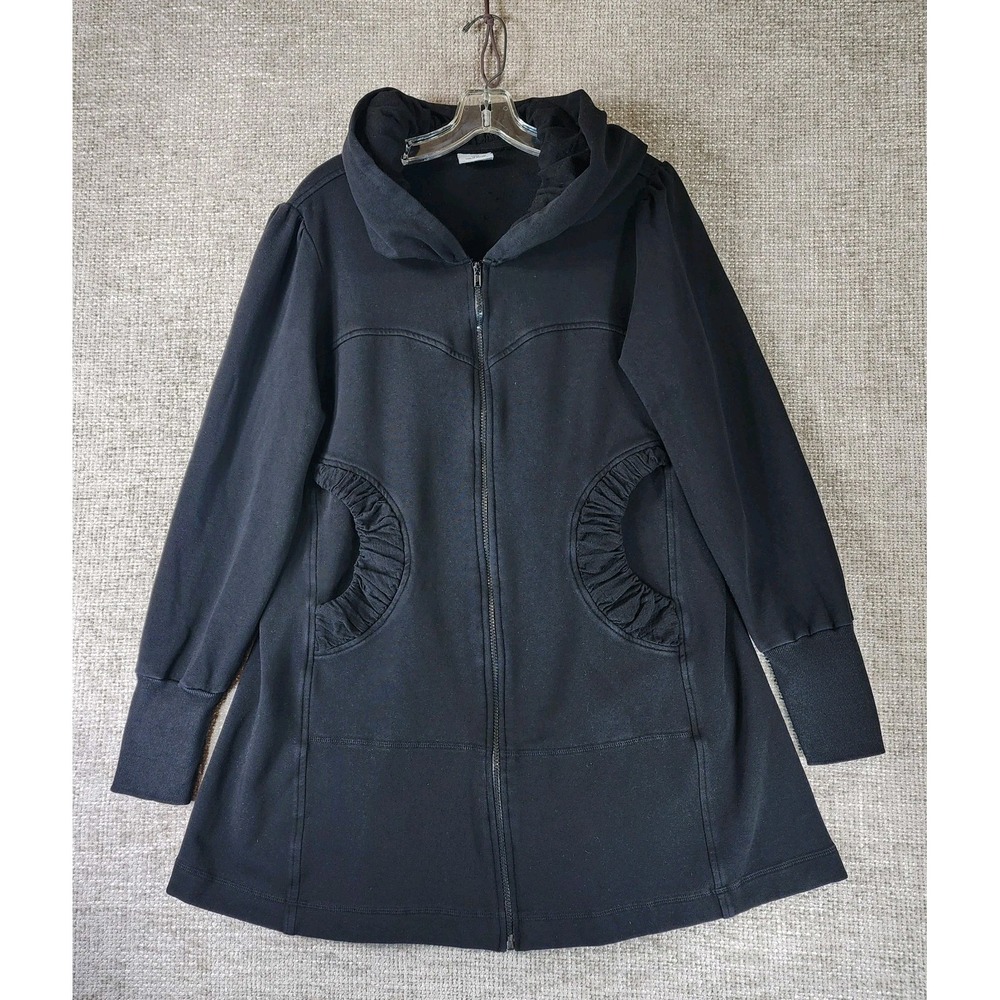 CMC Color Me Cotton Hoodie Womens XL Black Hooded Tunic Full Zip Jacket Hood